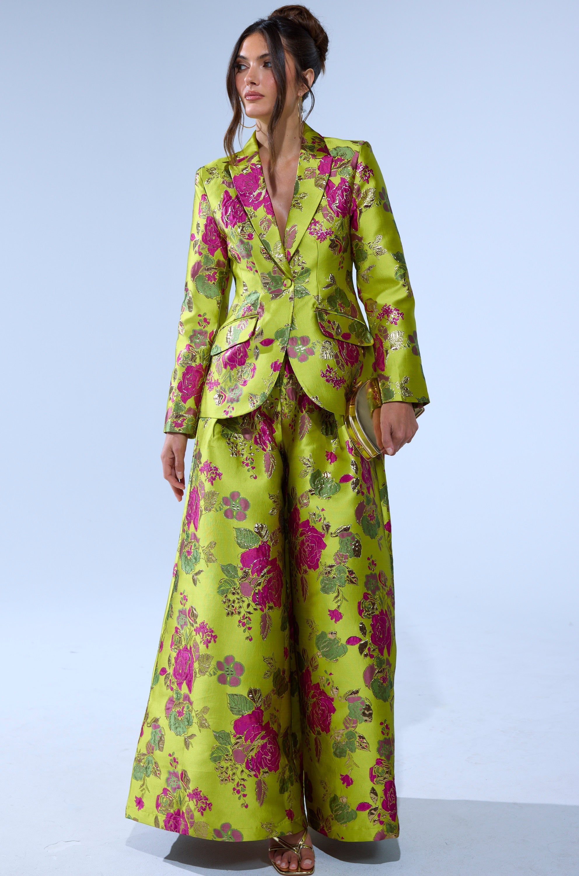 BUY MYSELF FLOWERS BROCADE BLAZER IN LIME