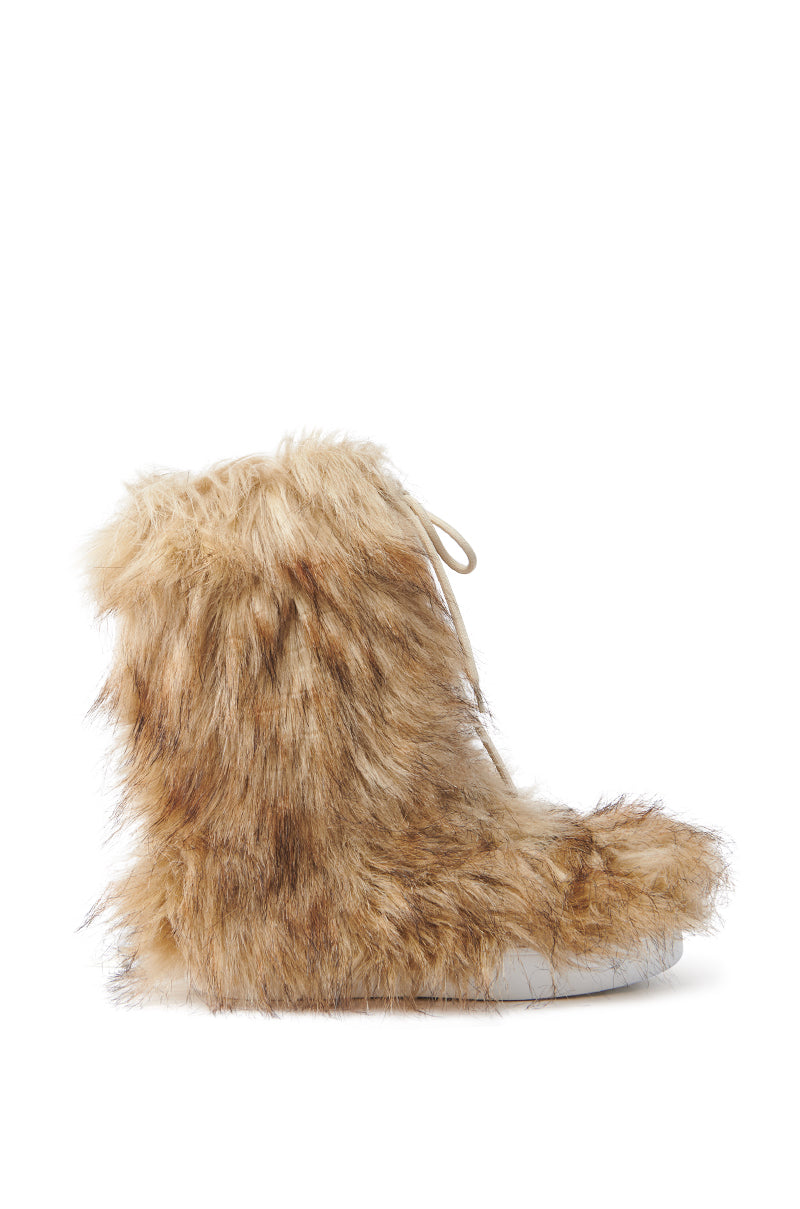 AZALEA WANG HAYES BROWN FUR LACE UP FLAT BOOTIE