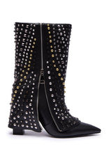 AZALEA WANG HENZI BLACK HARDWARE EMBELLISHED CHUNKY FOLD OVER BOOTIE
