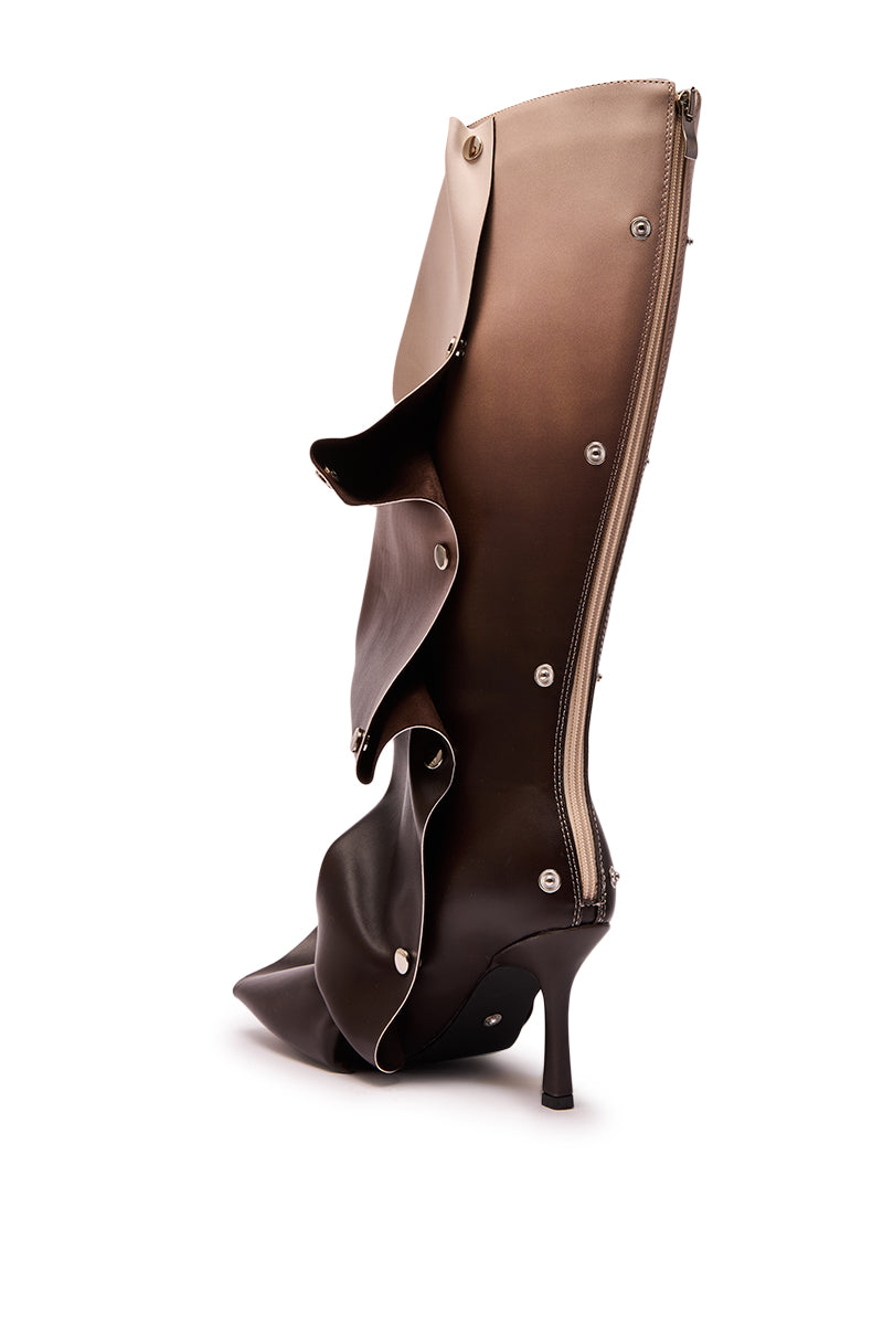 AZALEA WANG IMOGINE BROWN MULTI FOLDED DETAIL STILETTO BOOT