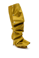 AZALEA WANG IMOGINE OLIVE FOLDED DETAIL STILETTO BOOT