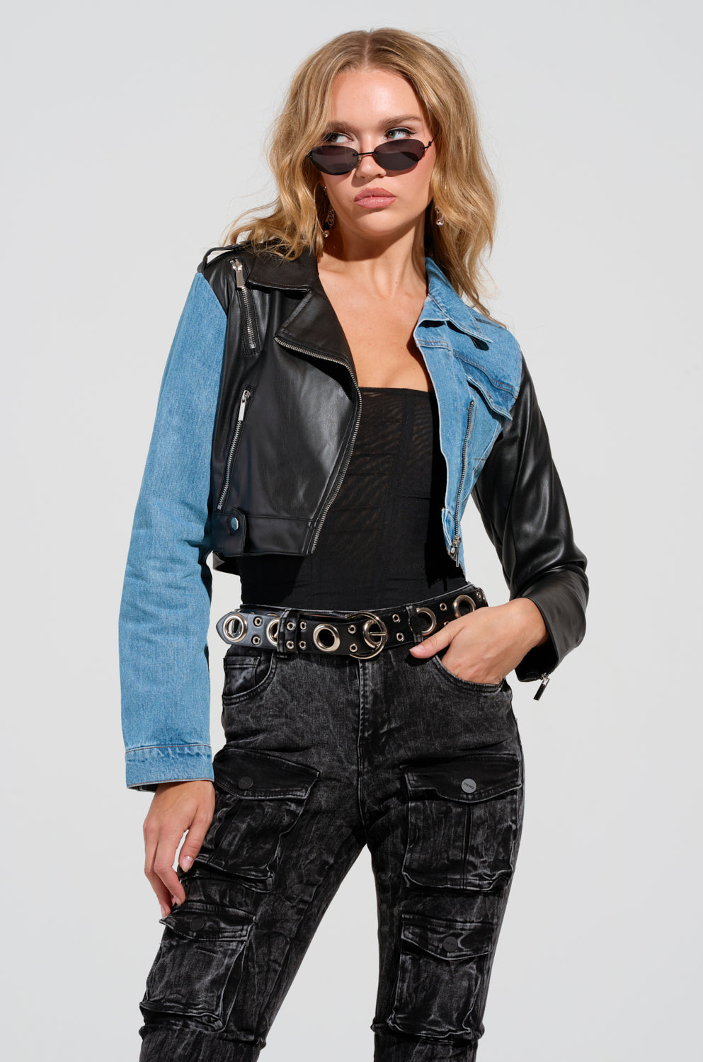 DENIM MOTO HYBRID JACKET