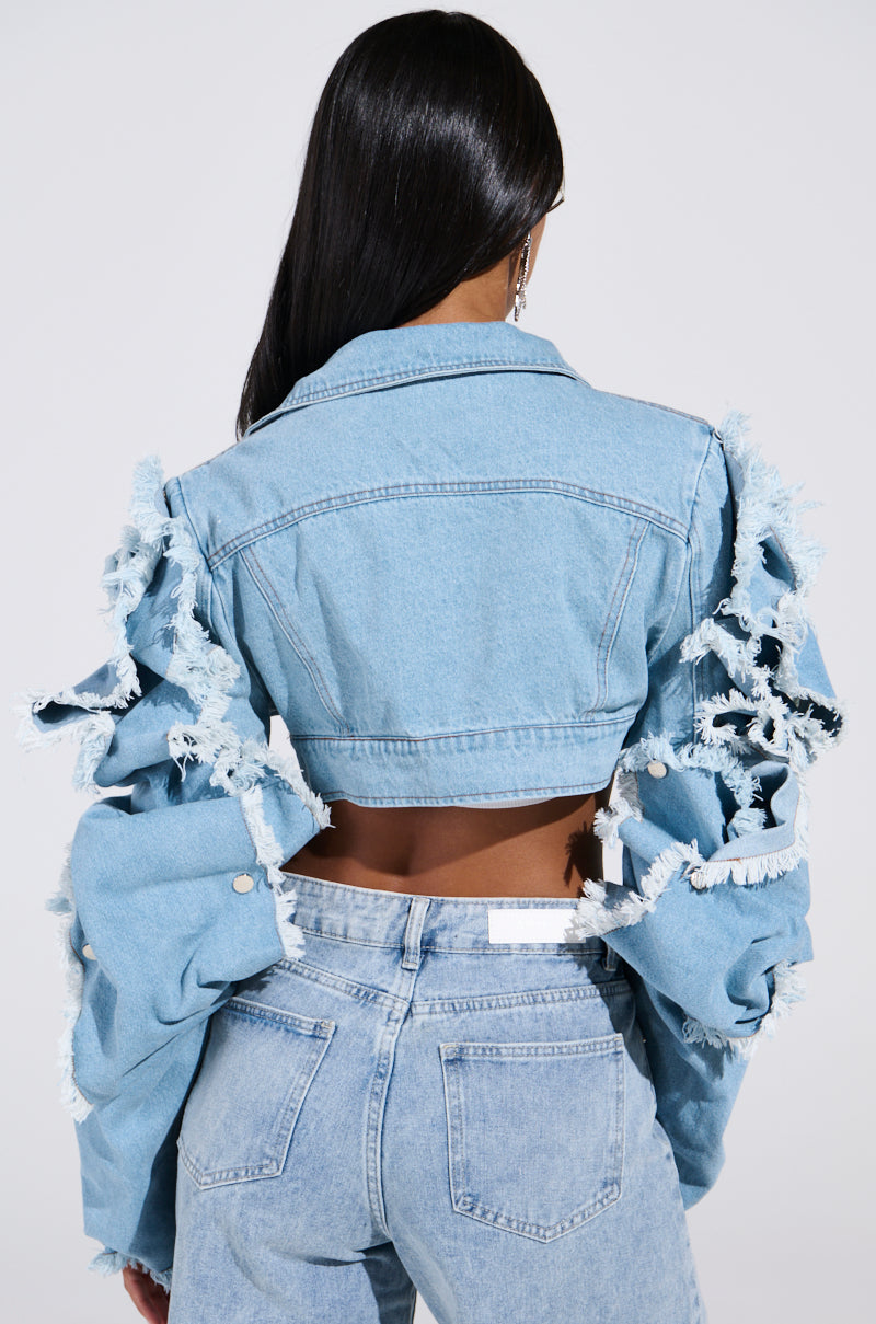 SNAP OUT OF IT ULTRA CROP MOTO IN DENIM