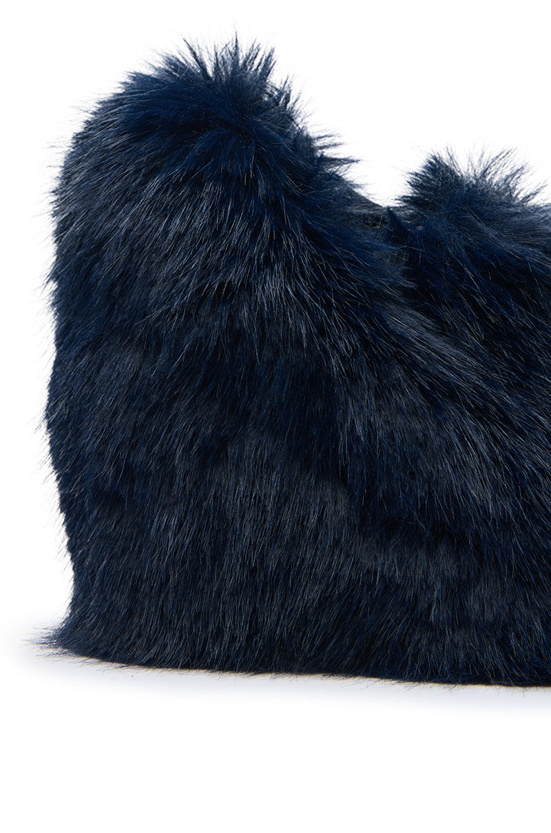 AZALEA WANG JAEKE NAVY FUR WEDGE PUMP