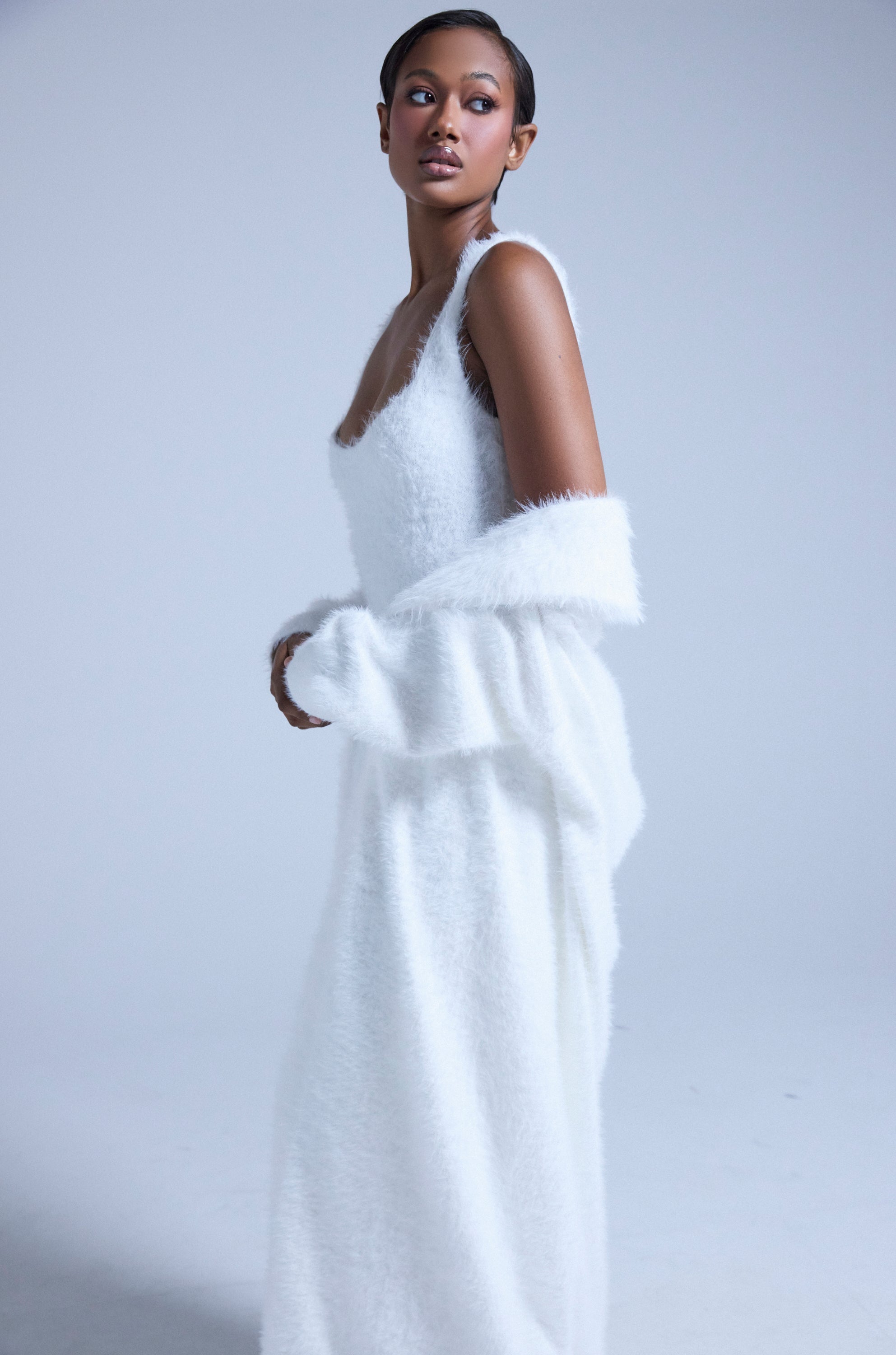 FUZZY KNIT SHAWL NECK CARDIGAN