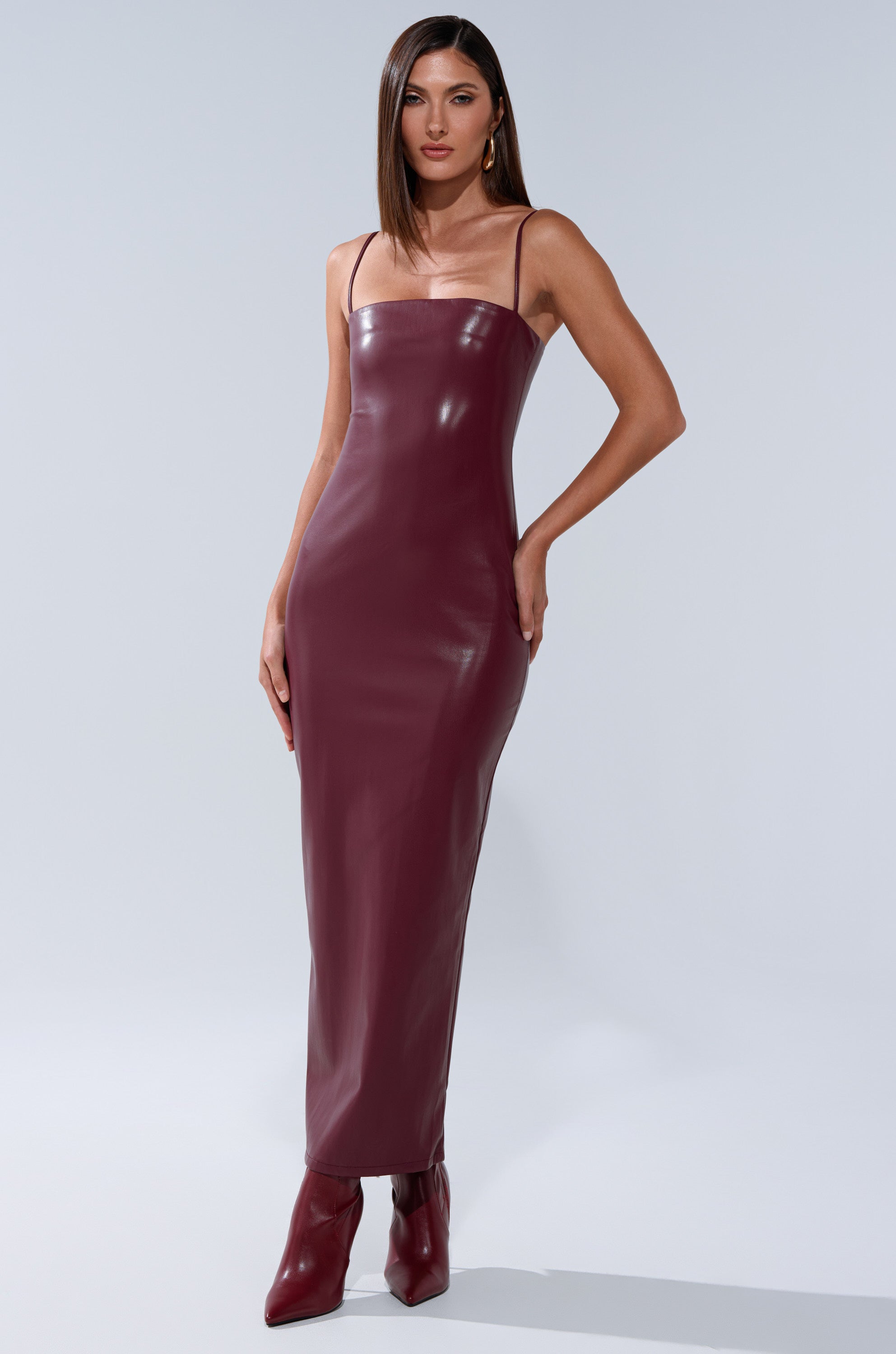 SHAI PU MIDI DRESS IN BURGUNDY