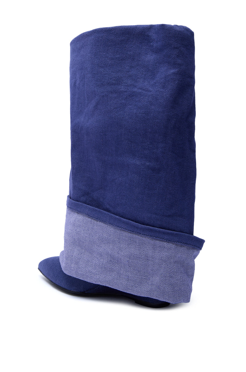 AZALEA WANG JATIN DENIM CUFF FOLD OVER WEDGE BOOTIE