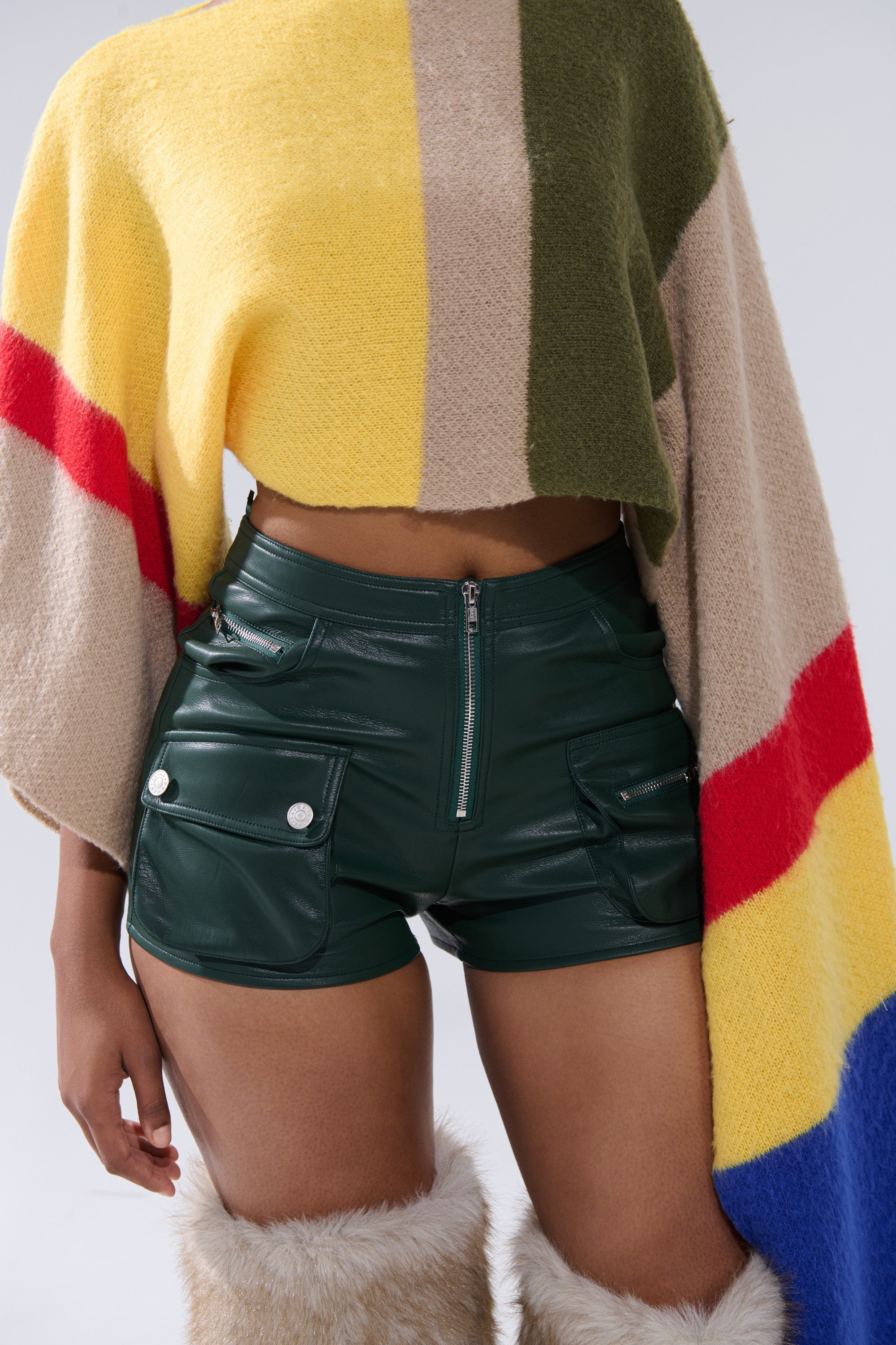 FAUX LEATHER MINI CARGO SHORTS