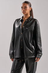 GET WITH IT FAUX LEATHER BUTTON DOWN