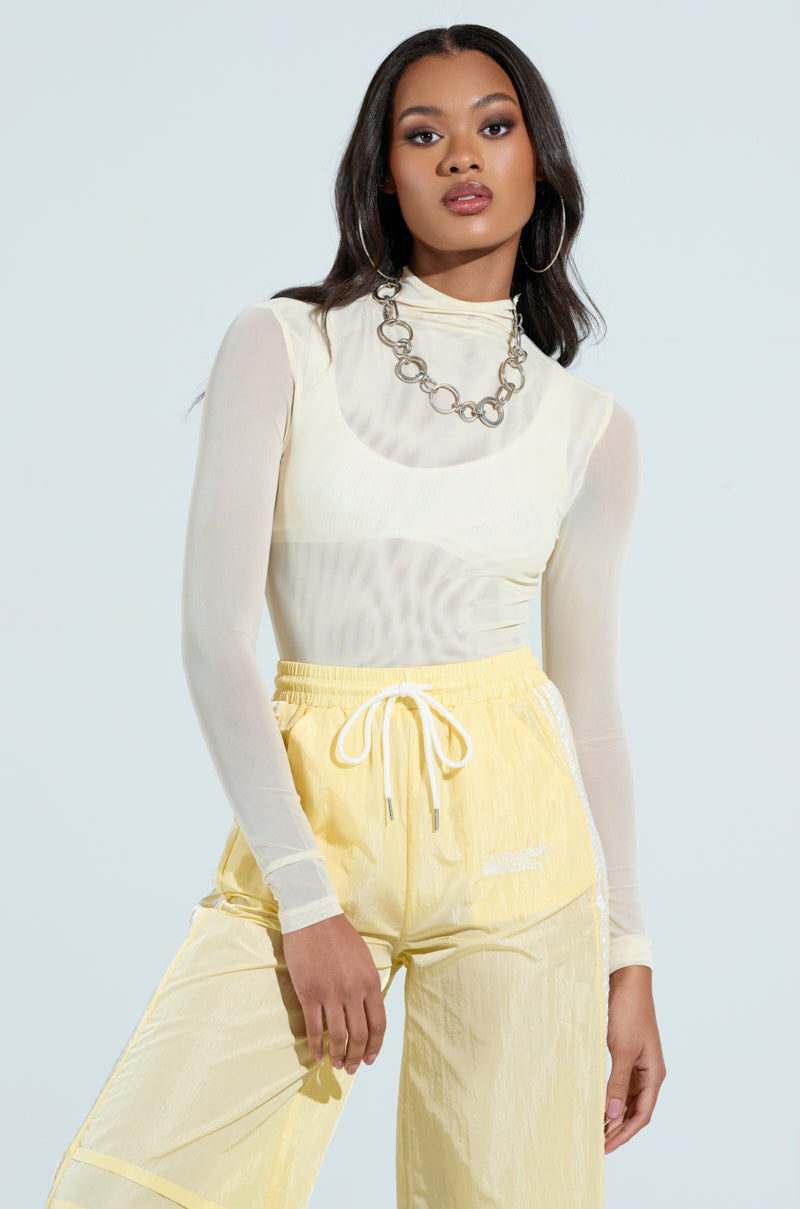 PAXTON SEXY MESH LONG SLEEVE MOCKNECK BODYSUIT