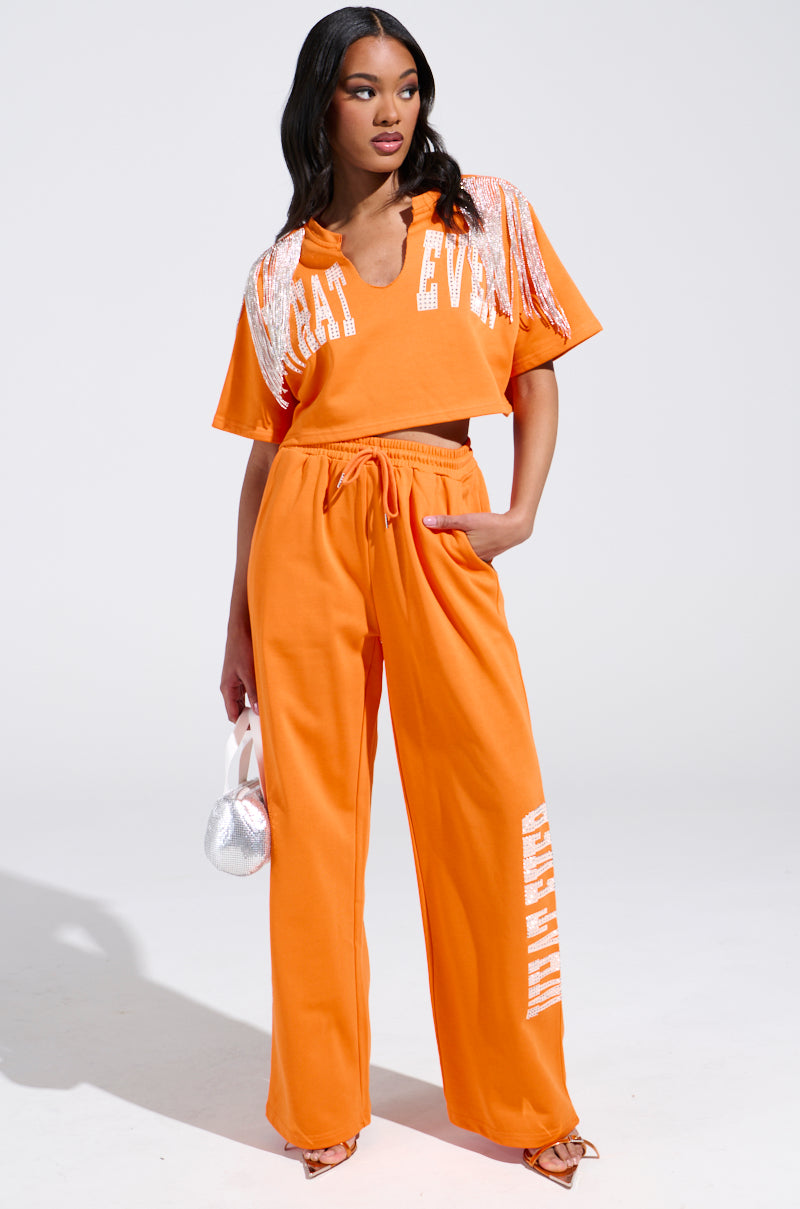 WHATEVER YOU WANT CROPPED RHINESTONE FRINGE TEE