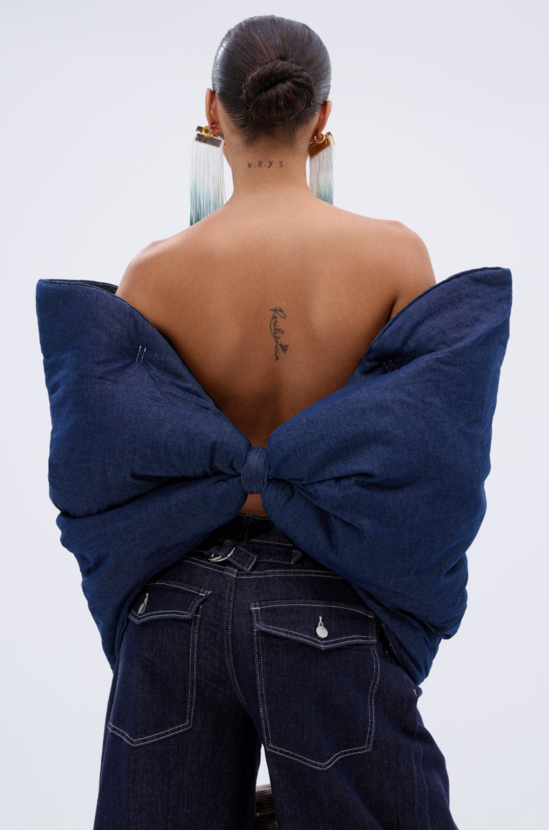 PADDED DENIM BOW TOP