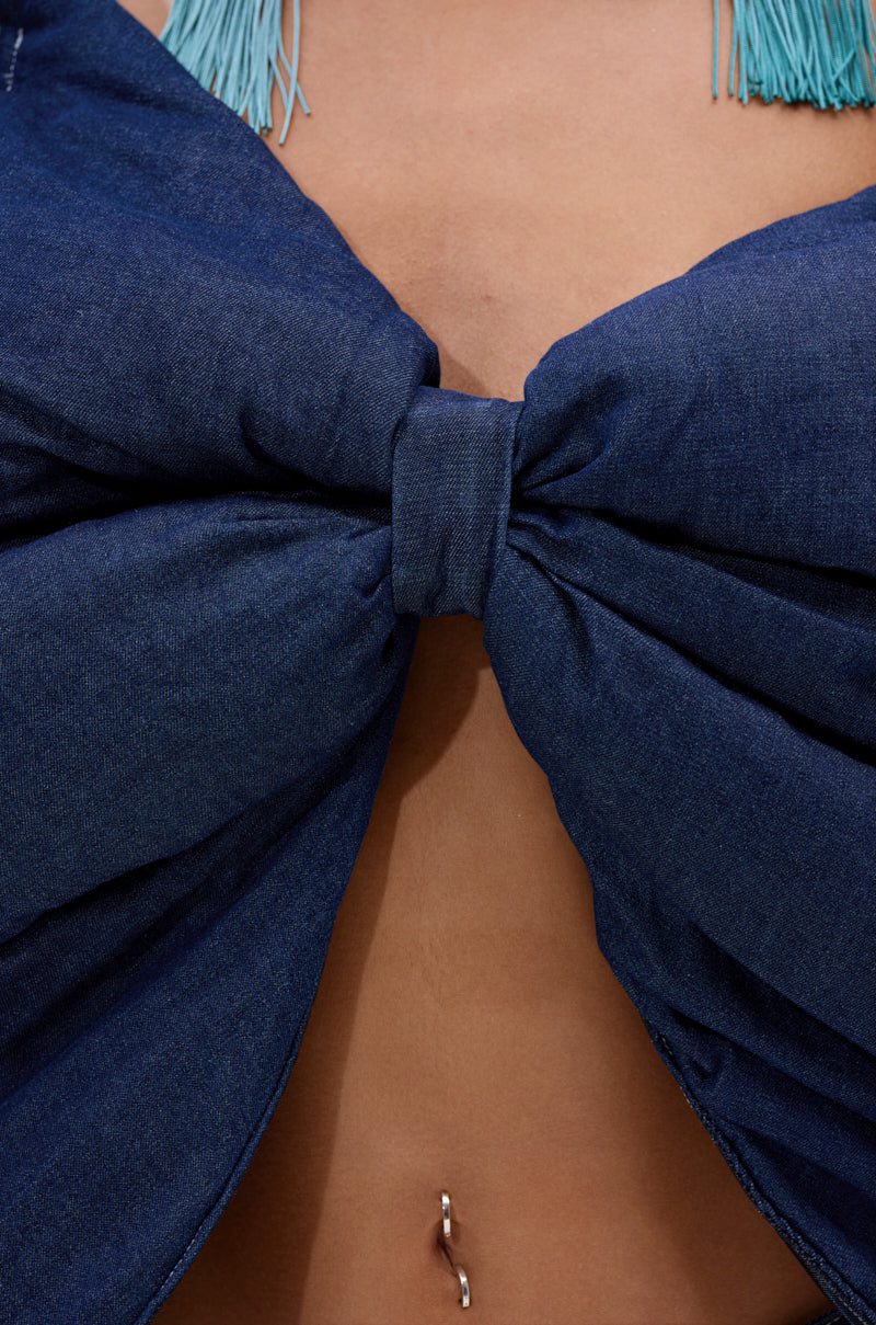 PADDED DENIM BOW TOP