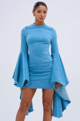 SHE'S ROYAL DENIM LONG SLEEVE MINI DRESS