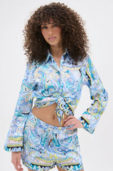 CRAZY IS GOOD PRINTED TIE FRONT BLOUSE