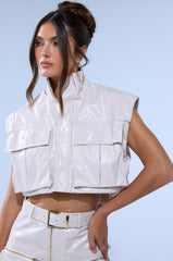 SHOW STOPPER FAUX LEATHER ZIP UP TOP