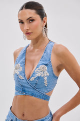 DIVALICIOUS DENIM BRA TOP IN LIGHT BLUE