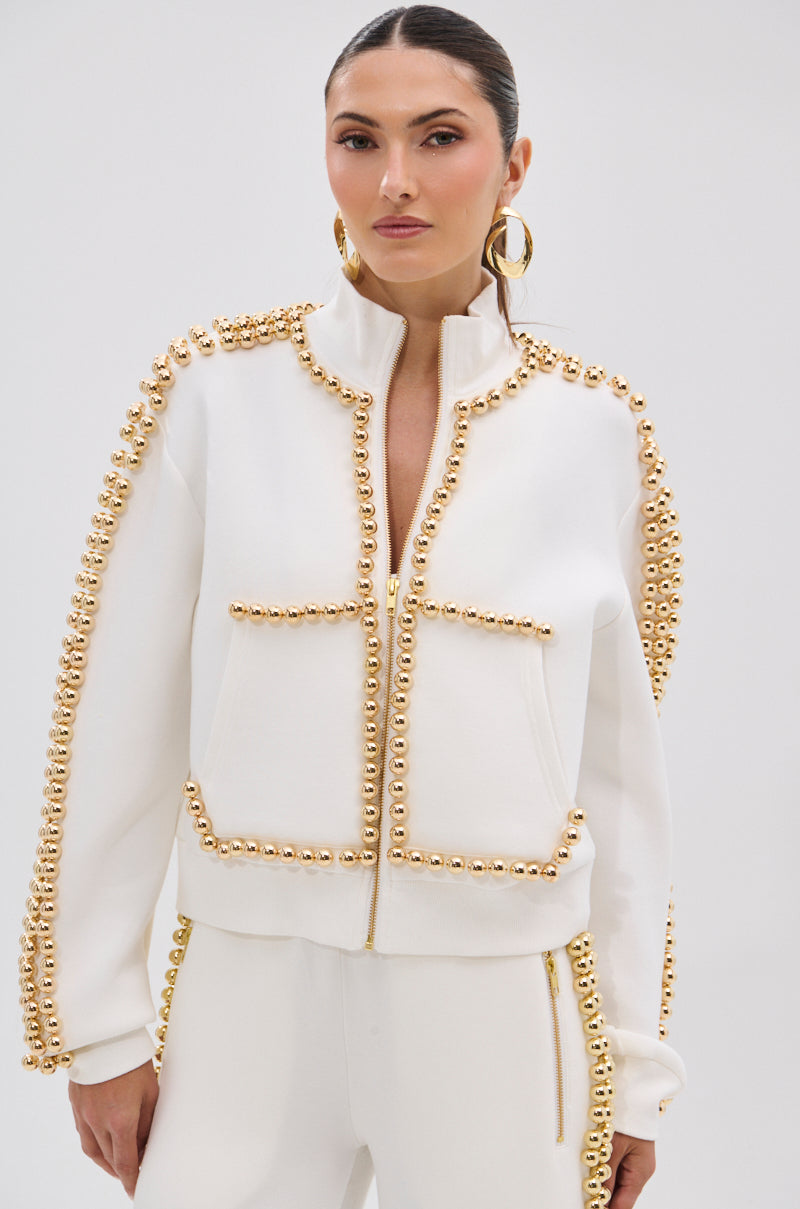 BALLS TO THE WALL ZIP UP SWEATSHIRT IN WHITE