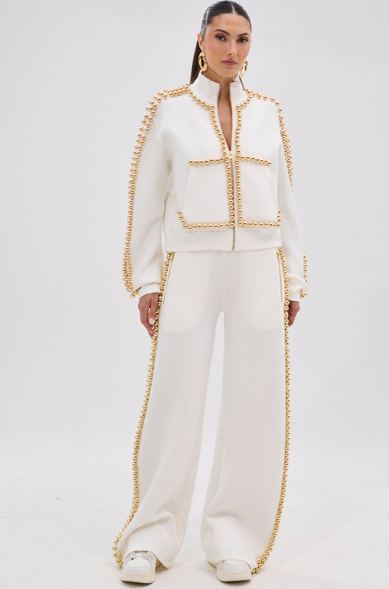 BALLS TO THE WALL ZIP UP SWEATSHIRT IN WHITE