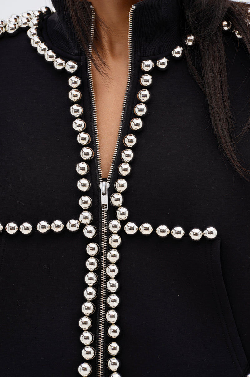 BALLS TO THE WALL ZIP UP SWEATSHIRT IN BLACK