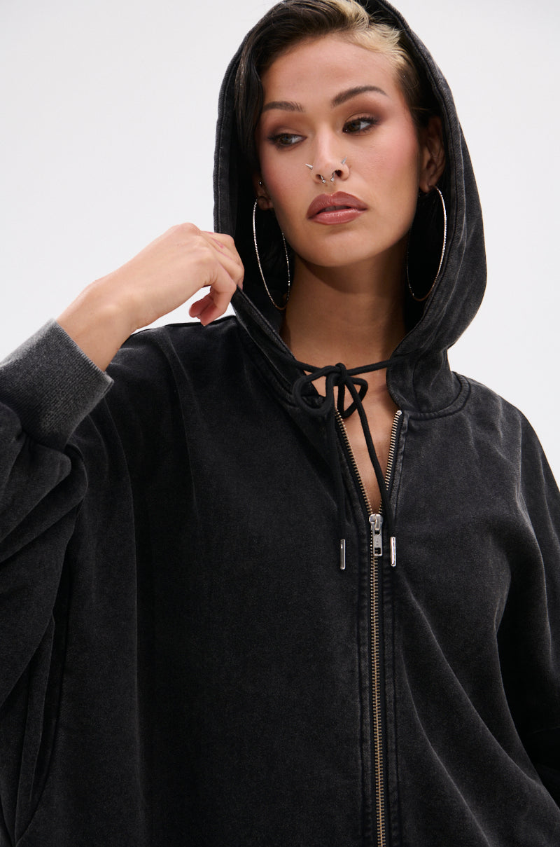 BELIEVE WHAT YOU HEARD OVERSIZED ZIP UP SWEATSHIRT