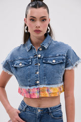 FULL OF LIFE DENIM BUTTON DOWN WITH PLAID DETAILS