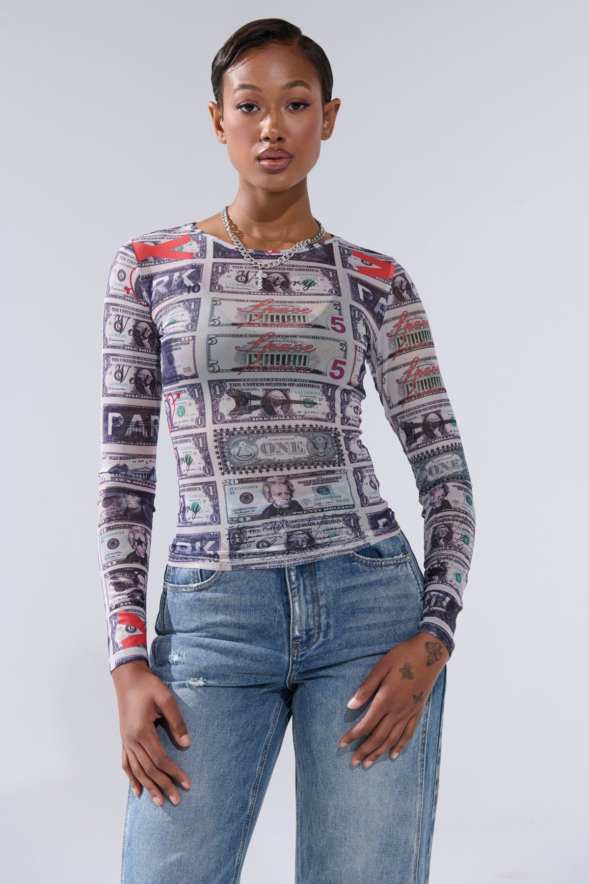 GIMME THE MONEY MESH LONG SLEEVE