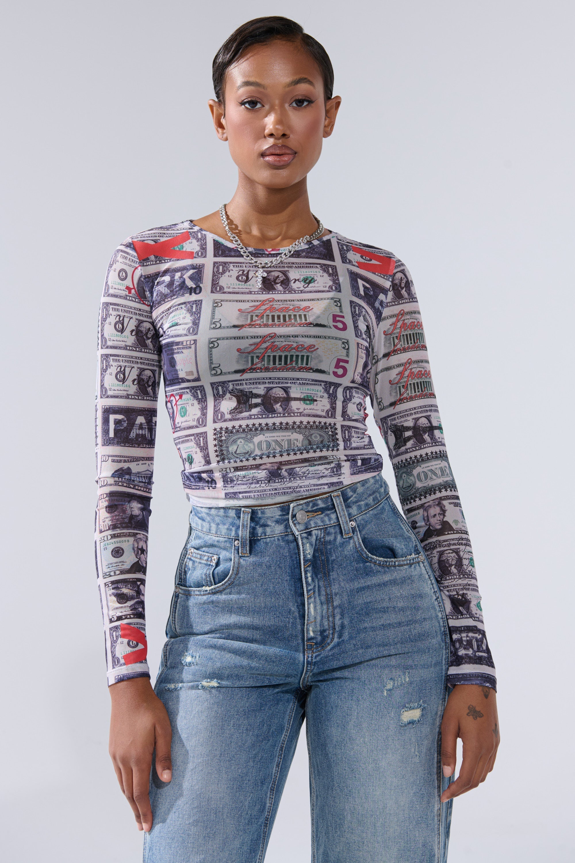 GIMME THE MONEY MESH LONG SLEEVE