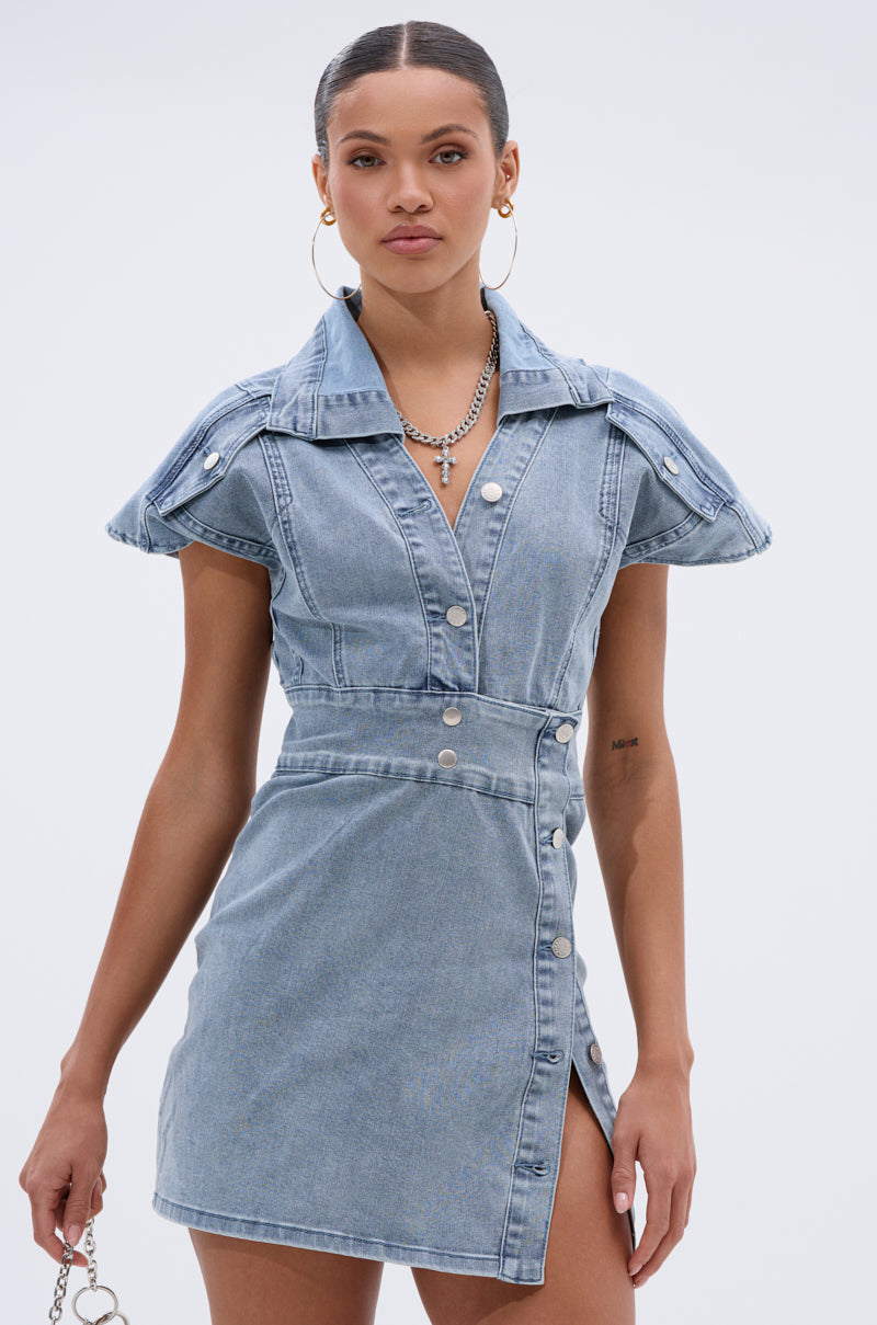 NEVER TOO MUCH DENIM MINI DRESS