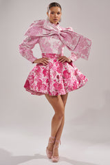 RENAISSANCE TWO-TONE BROCADE MINI DRESS IN PINK