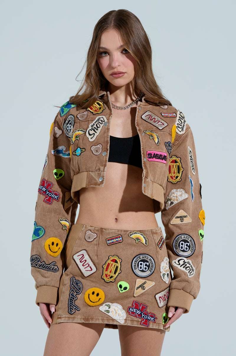 MEENA CROPPED PATCH DENIM JACKET