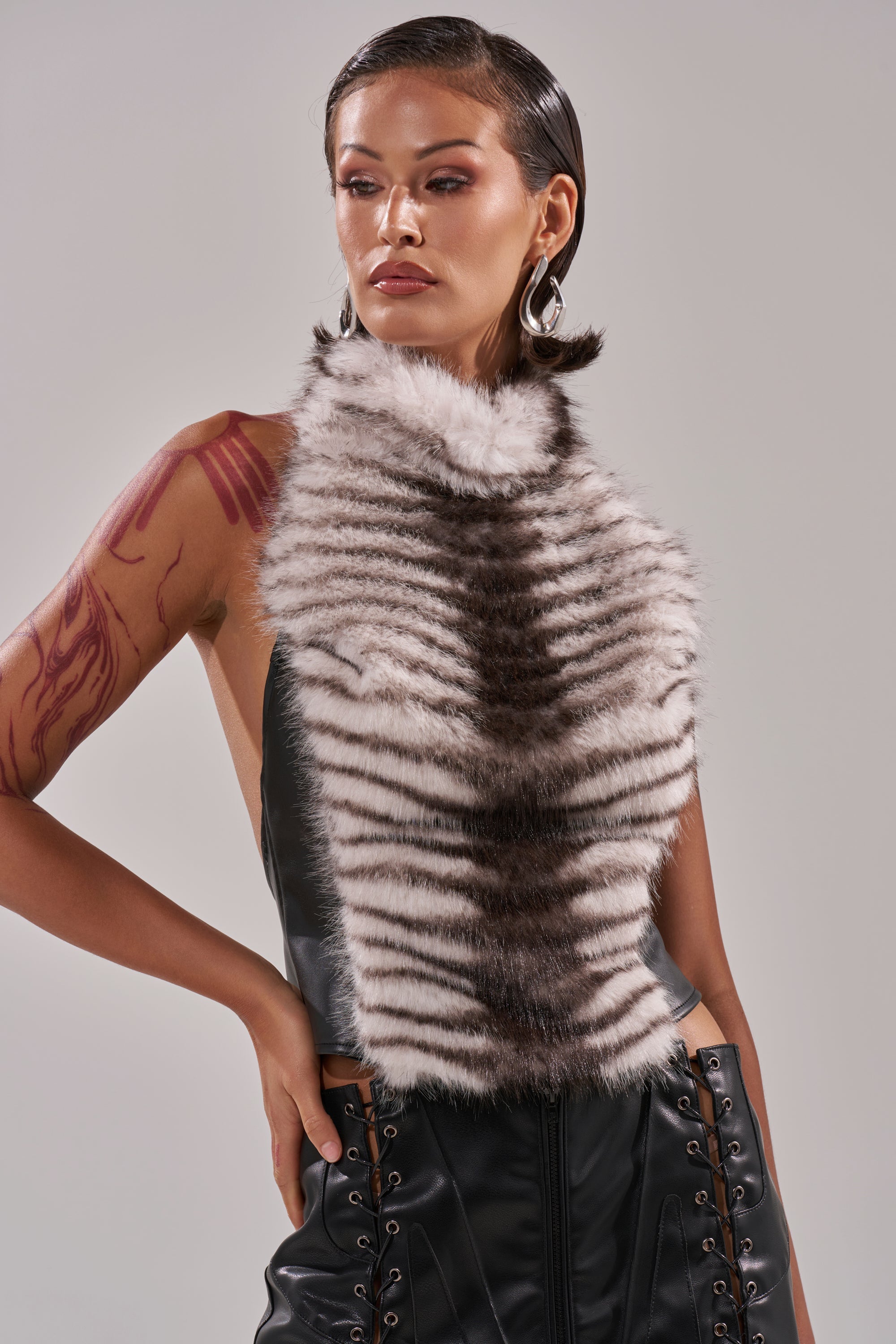 I'M MY OWN SPIRIT ANIMAL MOCK NECK FUR TOP