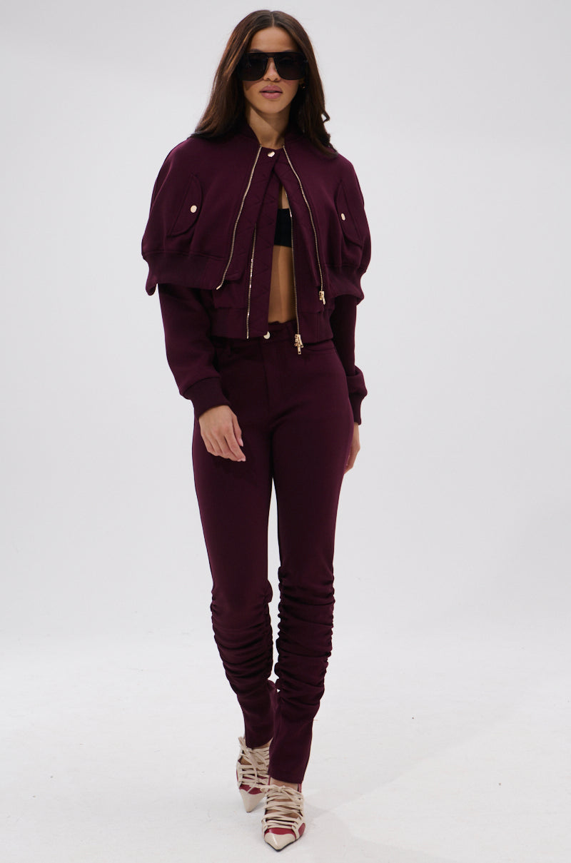 LYNX STACKED TROUSER IN BURGUNDY