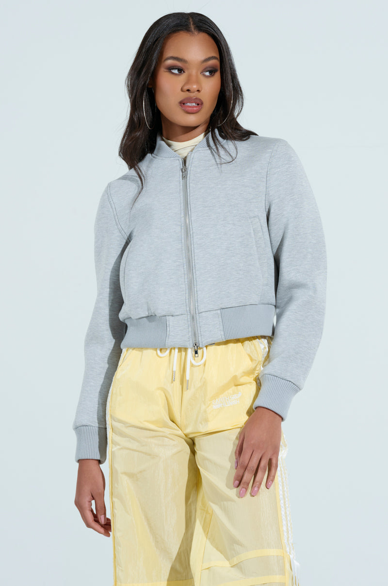 LYNX LAYERED BOMBER JACKET IN HEATHER GREY