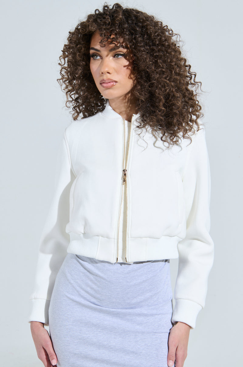 LYNX LAYERED BOMBER JACKET IN IVORY