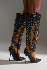 AKIRA GOLD KALPANAS BLACK MULTI STILETTO WESTERN BOOT
