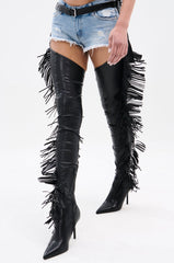 AZALEA WANG KATRICE BLACK STILETTO WESTERN FRINGE CHAP BOOT