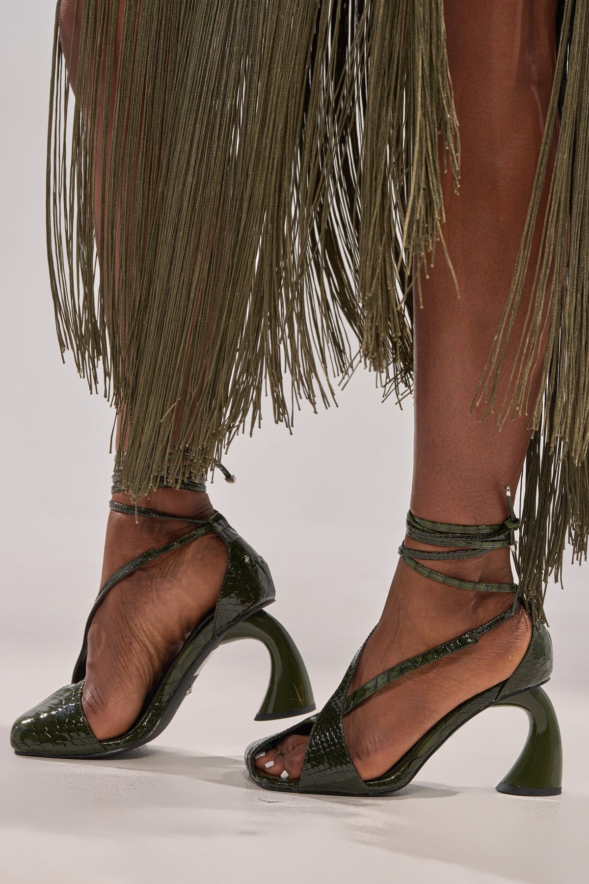 AZALEA WANG KELEDER OLIVE CROC PEEP TOE PUMP