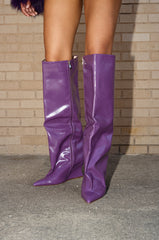 AZALEA WANG KENYA PURPLE KNEE HIGH WEDGE BOOT