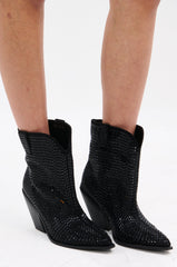 AZALEA WANG LAETITIA BLACK SPARKLE COWBOY BOOTIE
