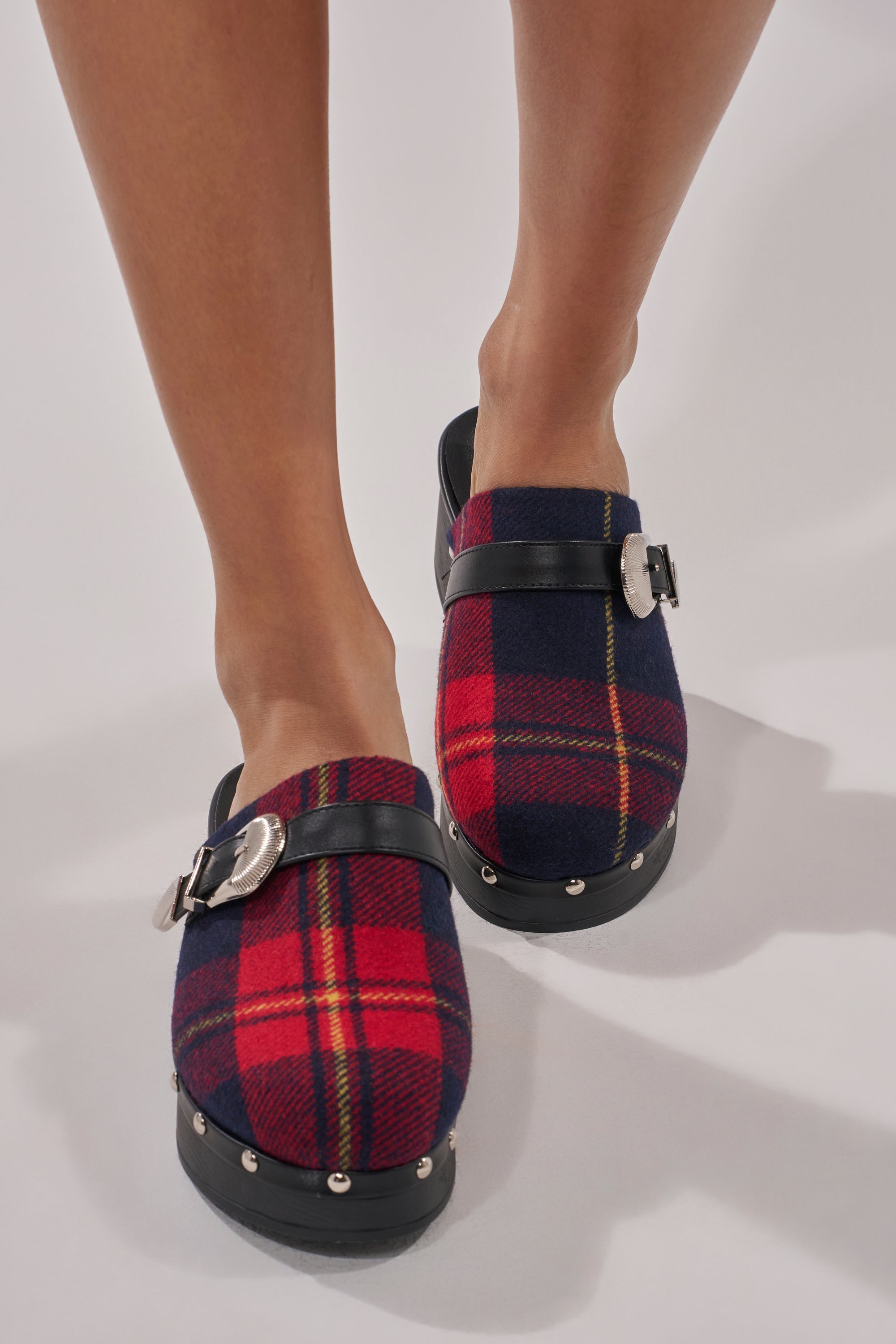 AZALEA WANG LATIFAH RED PLAID HARDWARE FLAT MULE
