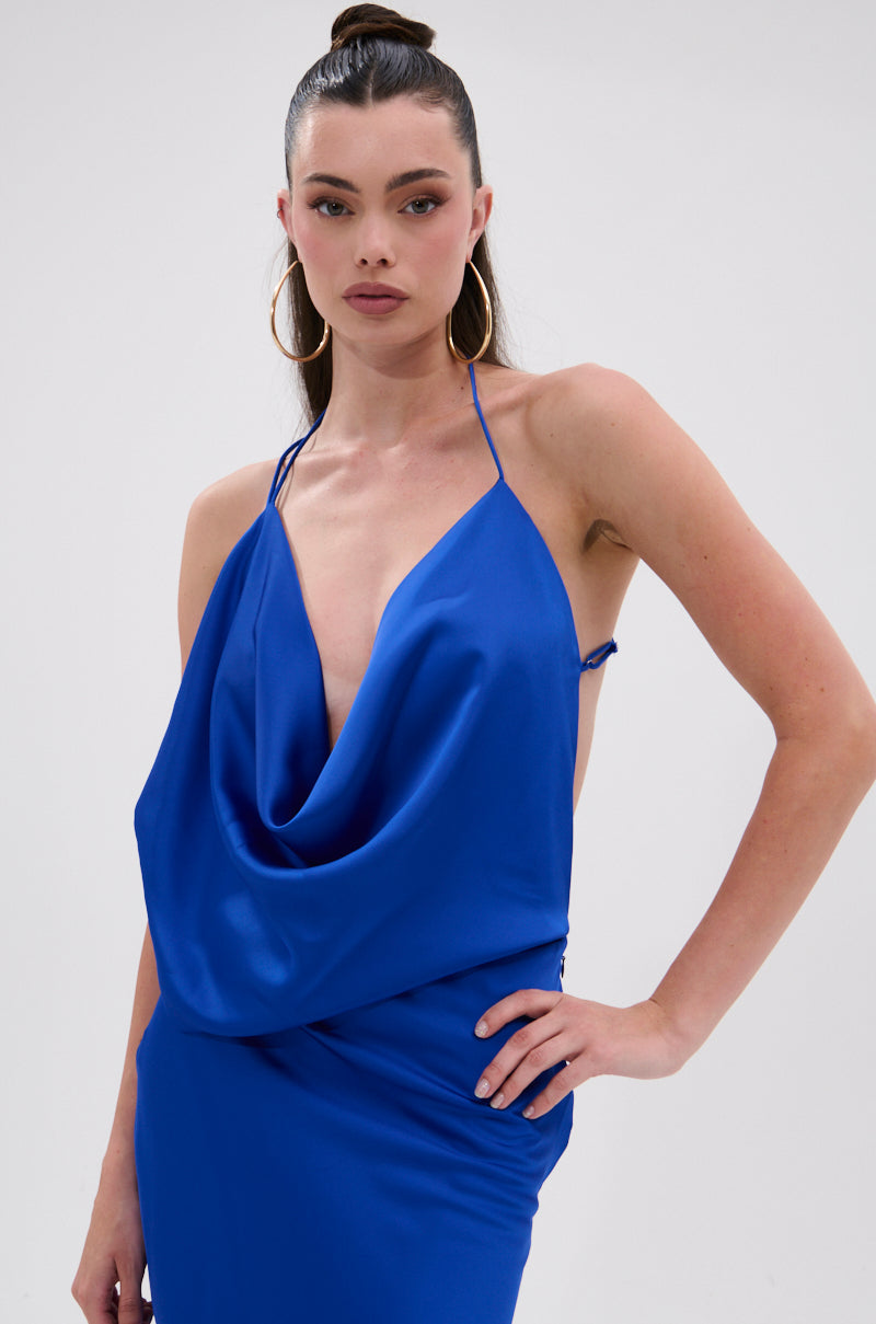 RAYNA SATIN MAXI DRESS IN COBALT BLUE