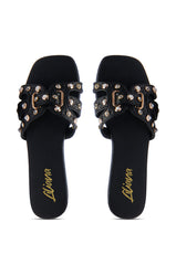 LISA BLACK EMBELLISHED SLIP ON SANDAL