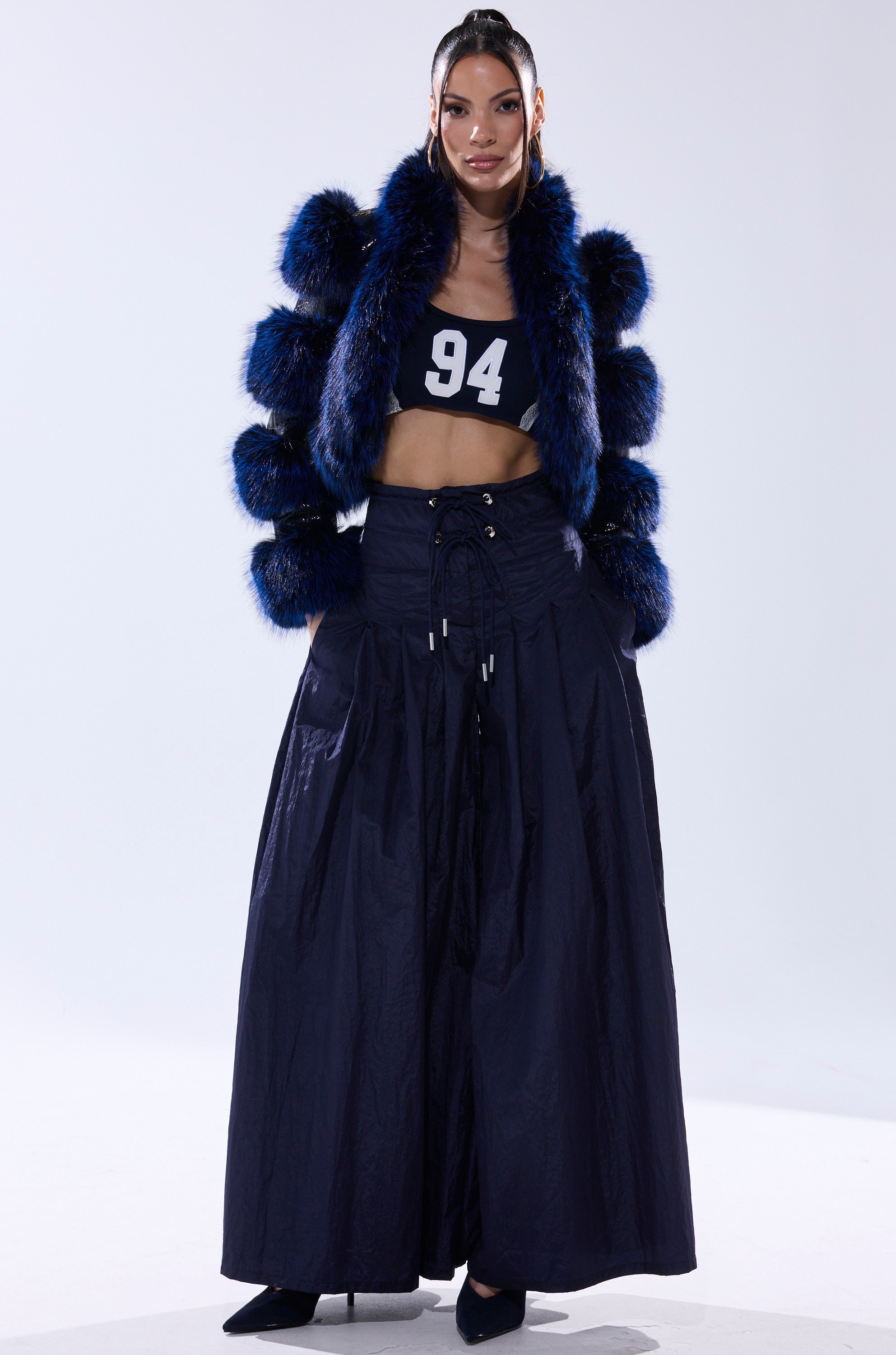 LOVERBOY FUR TRIM MOTO IN NAVY CROC