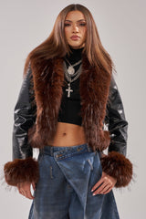 LUNNA FUR TRIM MOTO IN BLACK CROC