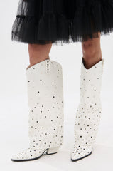 AZALEA WANG MADLOCK WHITE EMBELLISHED WESTERN BOOT