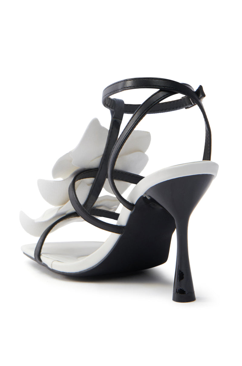 AZALEA WANG MERCI BLACK AND WHITE FLORAL STILETTO SANDAL