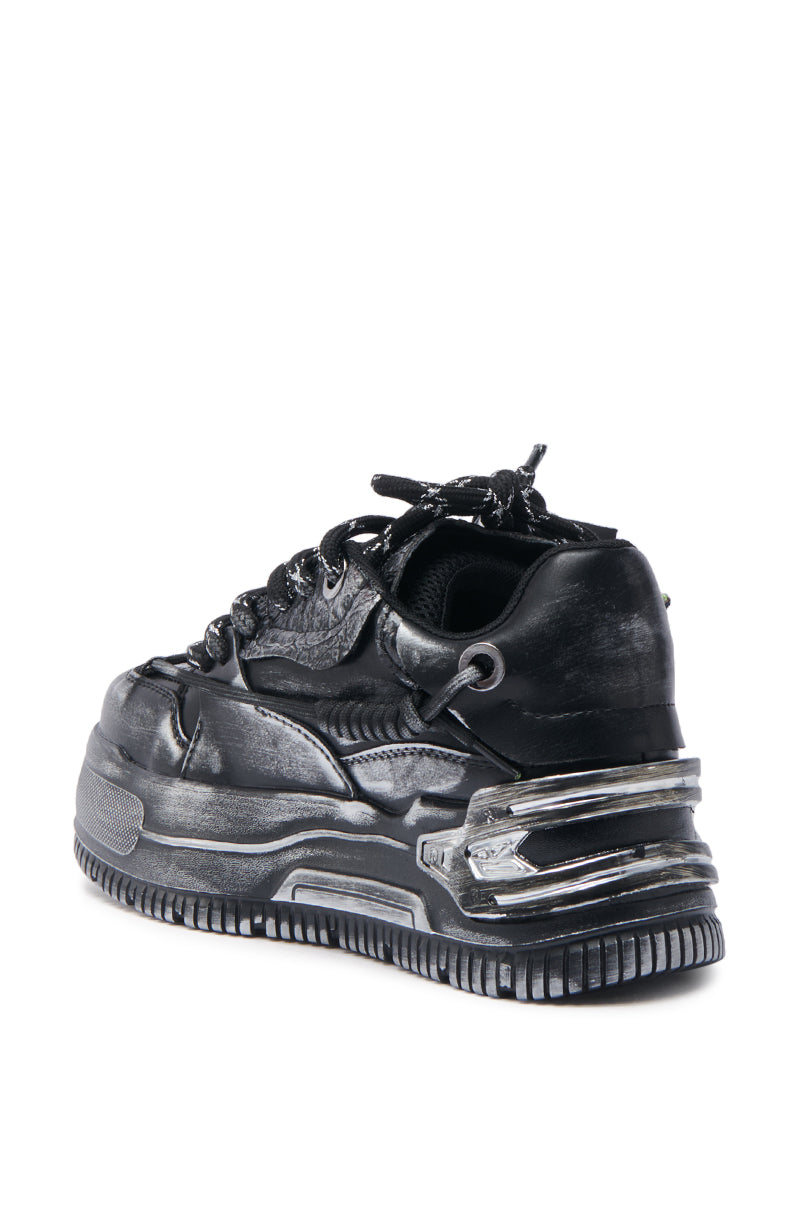 KOI FOOTWEAR METAMORPHOSIS BLACK FLAT DISTRESSED SNEAKER