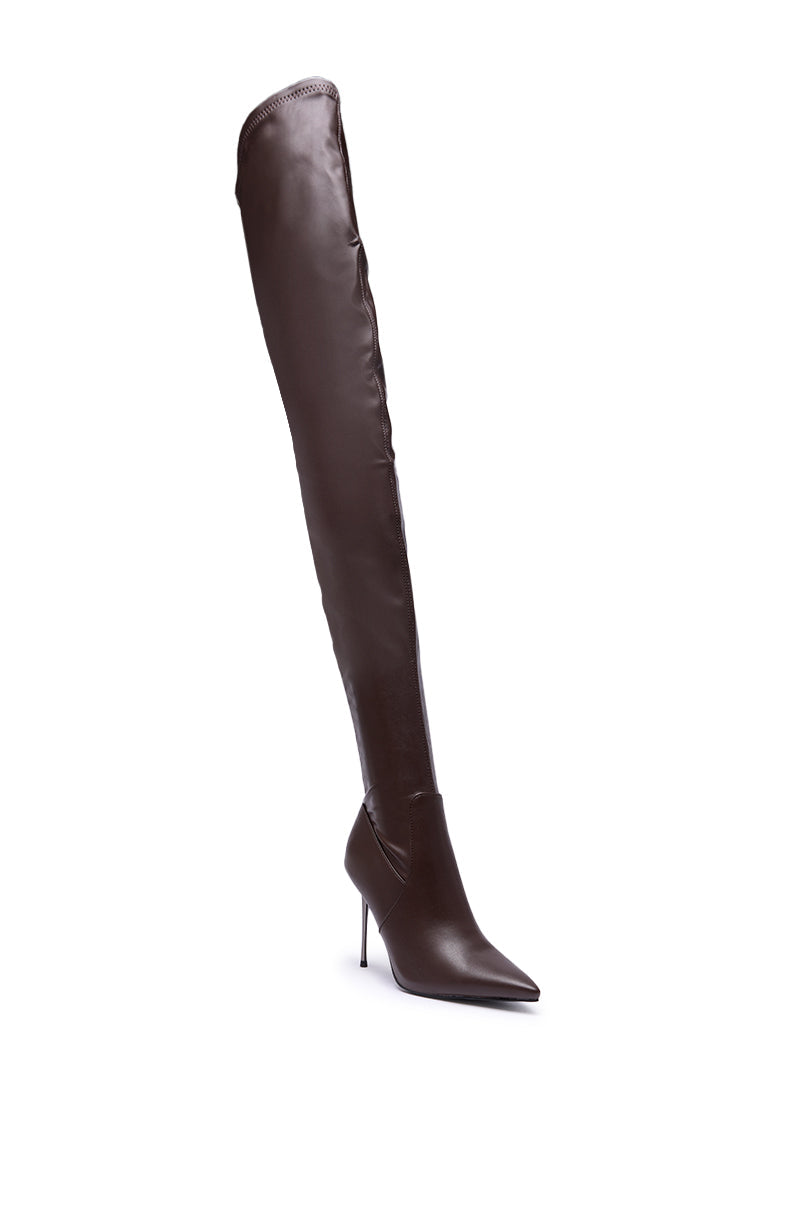 AZALEA WANG MILANDRA CHOCOLATE THIGH HIGH SEXY BOOT