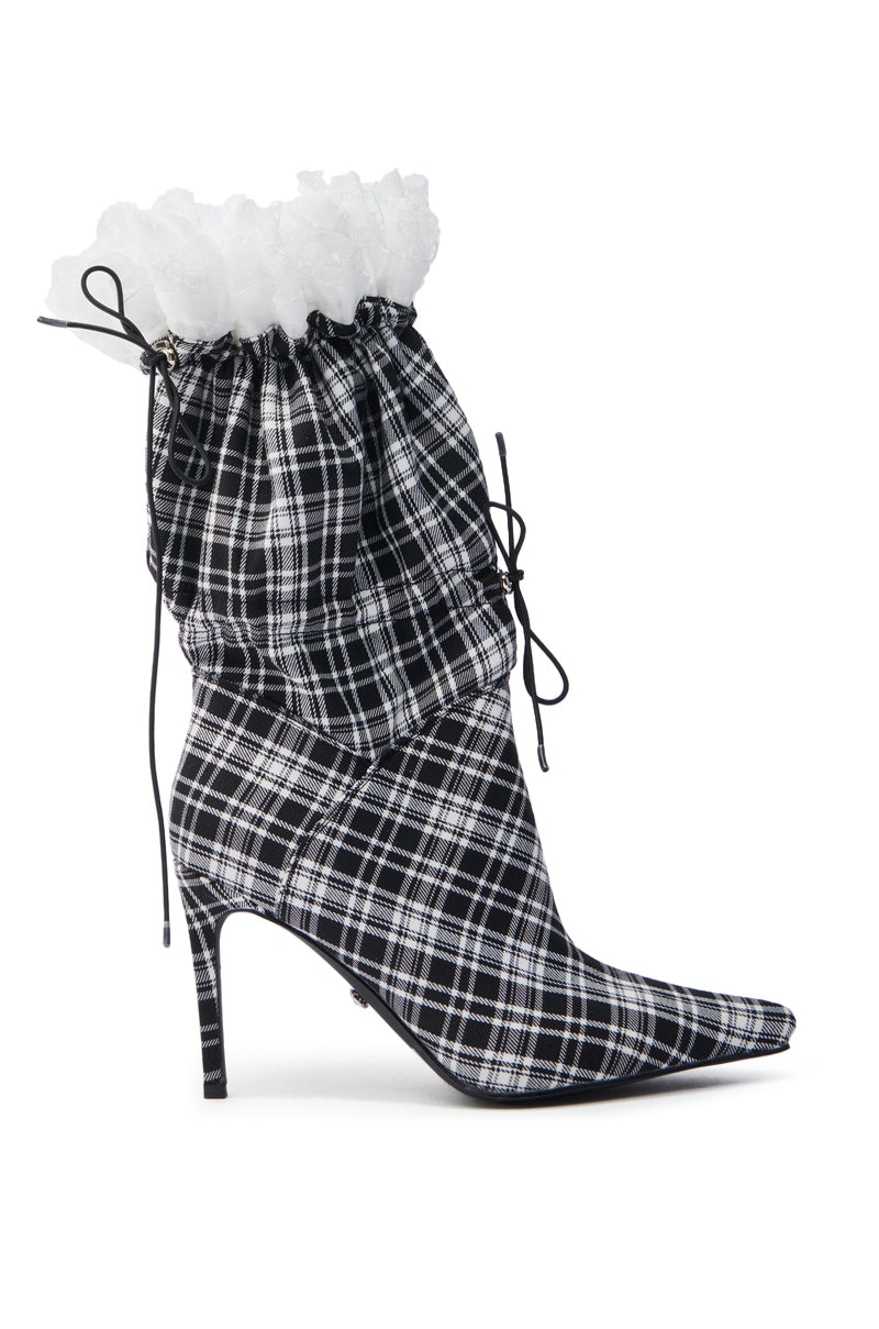AZALEA WANG MILDRED BLACK AND WHITE PLAID BOOTIE